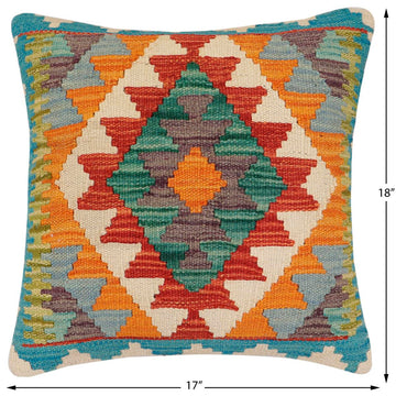 handmade Traditional Pillow Rust Blue Hand-Woven SQUARE 100% WOOL  Hand woven turkish pillow  2 x 2